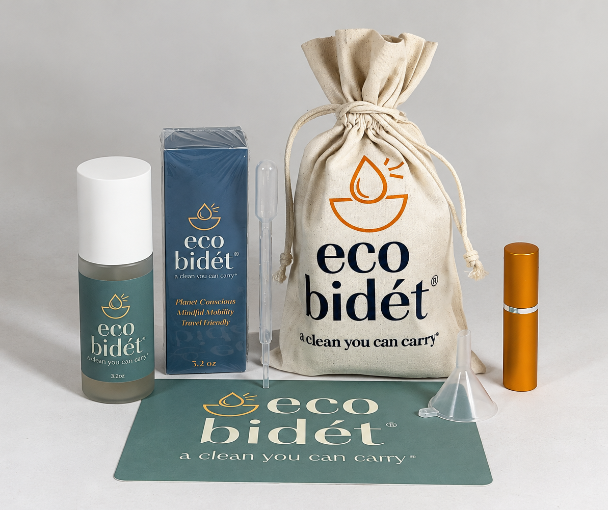 eco bidét® Complete Travel Kit with spray, atomizer, pouch and refill accessories
