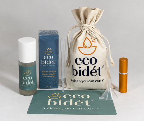 eco bidét® Complete Travel Kit with spray, atomizer, pouch and refill accessories